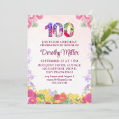 Elegant Floral 100. Geburtstag - Pastel 100 Einladung (Stehend Vorderseite)