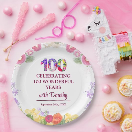 Elegant Floral 100. Geburtstagsparty / 100 Jahre Pappteller (Party)