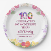 Elegant Floral 100. Geburtstagsparty / 100 Jahre Pappteller (Vorderseite)