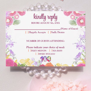 Elegant Floral 100. Geburtstagsparty / 100 Jahre RSVP Karte