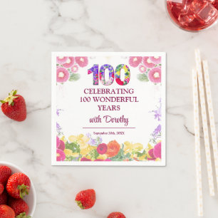 Elegant Floral 100. Geburtstagsparty / 100 Jahre Serviette