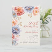 Elegant Floral 100. Geburtstagsparty Einladung (Stehend Vorderseite)