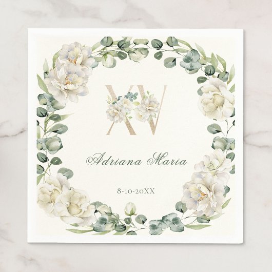 Elegant Floral 15th Birthday Quinceanera Serviette