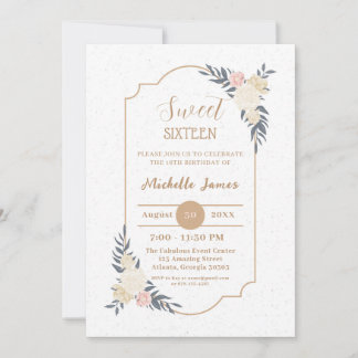 Elegant Floral 16 . Geburtstag Einladung