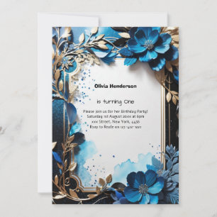 Elegant Floral 1. Geburtstag Einladung