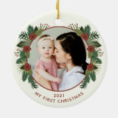 Elegant Floral 2 Foto Baby's 1. Weihnachten   Keramik Ornament (Hinten)