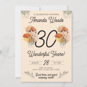 Elegant Floral 30. Geburtstag Einladung (Vorderseite)
