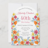 Elegant Floral 40. Geburtstag Einladung (Vorderseite)