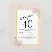 Elegant Floral 40. Geburtstag Einladung (Vorne/Hinten)