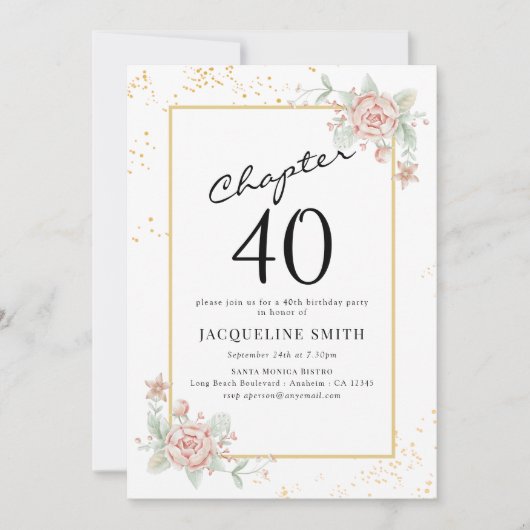 Elegant Floral 40. Geburtstag Einladung (Vorderseite)