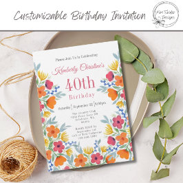 Elegant Floral 40. Geburtstag Einladung