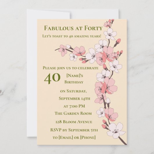 Elegant Floral 40. Geburtstag Einladung für sie (Vorderseite)