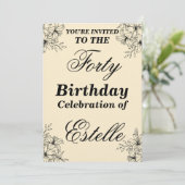 Elegant Floral 40th Birthday Invitation Template Einladung (Stehend Vorderseite)