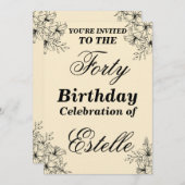 Elegant Floral 40th Birthday Invitation Template Einladung (Vorne/Hinten)