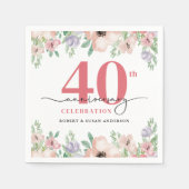 Elegant Floral 40th Wedding Anniversary Serviette (Vorderseite)