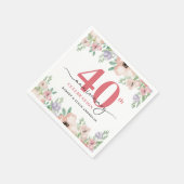 Elegant Floral 40th Wedding Anniversary Serviette (Ecke)