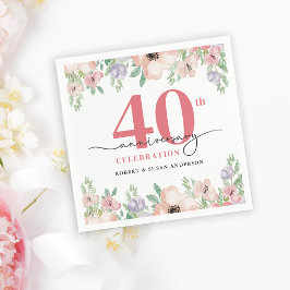 Elegant Floral 40th Wedding Anniversary Serviette