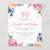 Elegant Floral 50. Geburtstag Budget Einladung (Vorderseite)
