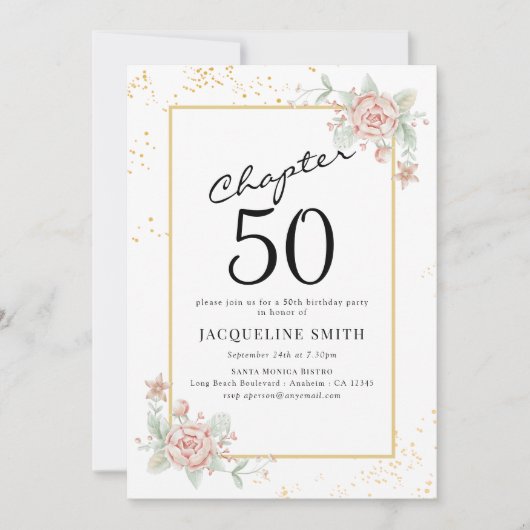 Elegant Floral 50. Geburtstag Einladung (Vorderseite)