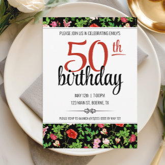 Elegant Floral 50. Geburtstag Einladung
