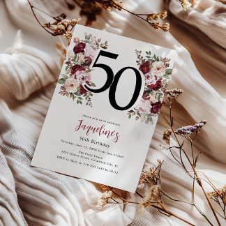 Elegant Floral 50. Geburtstag Einladung