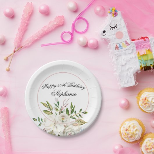 Elegant Floral 50. Geburtstag Pappteller (Party)