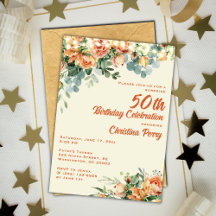 Elegant Floral 50. Geburtstagsparty Einladung