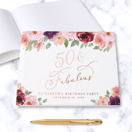 Elegant Floral 50. Geburtstagsparty Rose Gold Gästebuch