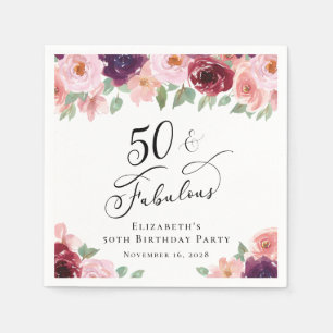 Elegant Floral 50. Geburtstagsparty Serviette