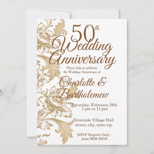 Elegant Floral 50. Hochzeitstag Einladung (Vorderseite)