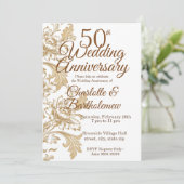 Elegant Floral 50. Hochzeitstag Einladung (Stehend Vorderseite)