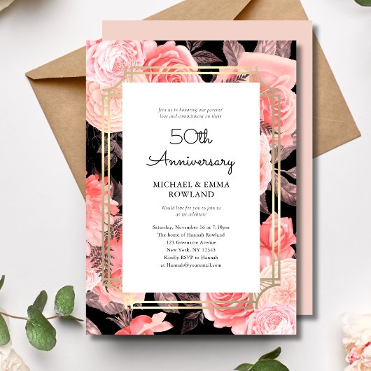 Elegant Floral 50. Hochzeitstag Einladung