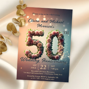 Elegant Floral 50. Hochzeitstag Einladung