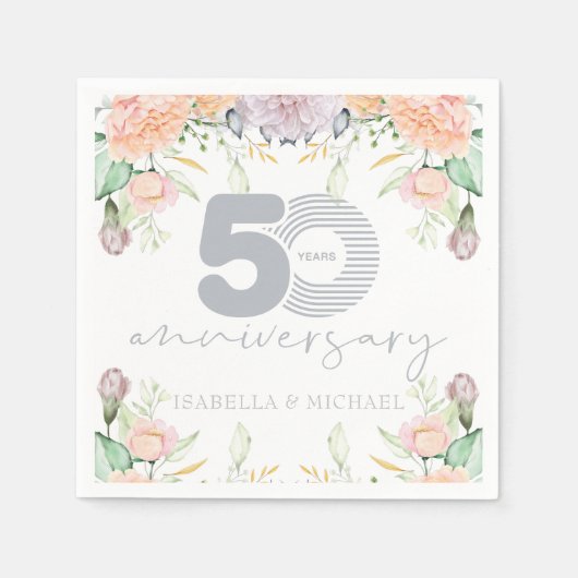Elegant Floral 50. Hochzeitstag Serviette (Vorderseite)