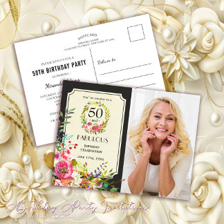 Elegant Floral 50 und fabelhafte 50. Geburtstagspa Einladungspostkarte