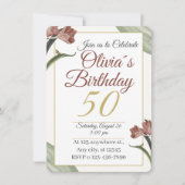 Elegant Floral 50th – Gold and Blush Flower Einladung (Vorderseite)