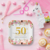 Elegant Floral 50th Wedding Anniversary Pappteller (Party)
