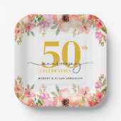 Elegant Floral 50th Wedding Anniversary Pappteller (Vorderseite)