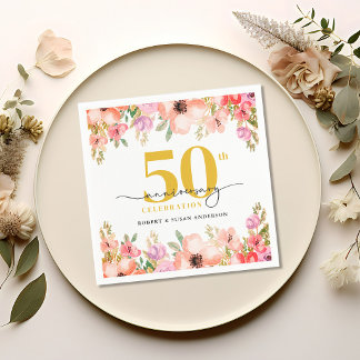 Elegant Floral 50th Wedding Anniversary Serviette