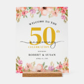 Elegant Floral 50th Wedding Anniversary Welcome Acrylschild (Vorderseite)