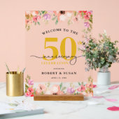Elegant Floral 50th Wedding Anniversary Welcome Acrylschild (Hochzeit)