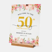 Elegant Floral 50th Wedding Anniversary Welcome Acrylschild (Winkel)