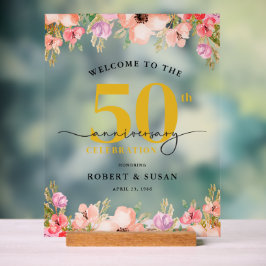 Elegant Floral 50th Wedding Anniversary Welcome Acrylschild