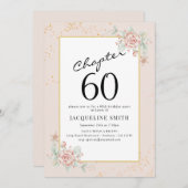 Elegant Floral 60. Geburtstag Einladung (Vorne/Hinten)