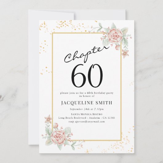 Elegant Floral 60. Geburtstag Einladung (Vorderseite)