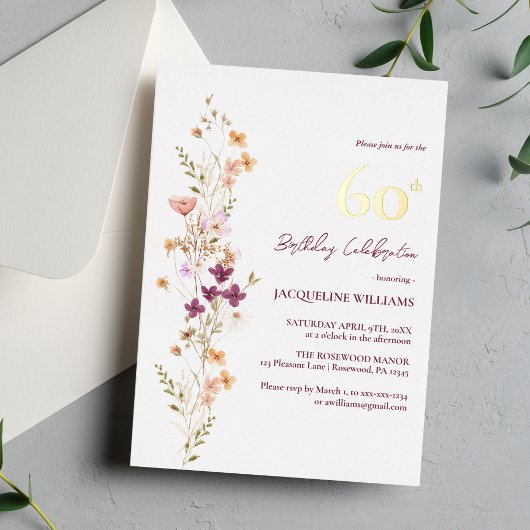 Elegant Floral 60. Geburtstag Folieneinladung