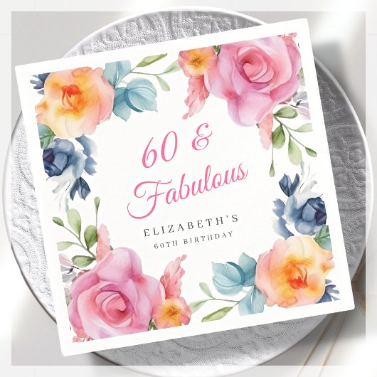 Elegant Floral 60. Geburtstagsparty Serviette