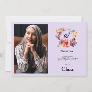 Elegant Floral 62. Geburtstag Dankeschön Karte