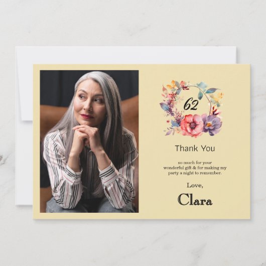 Elegant Floral 62. Geburtstag Dankeschön Karte (Vorderseite)