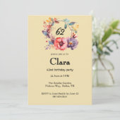 Elegant Floral 62. Geburtstagsparty Einladung (Stehend Vorderseite)